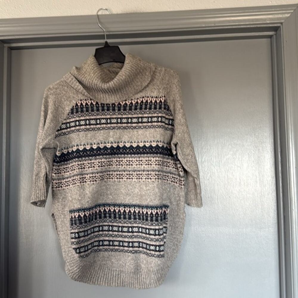 Westport 1962 Women's Gray Nordic Style Turtleneck Pullover 3/4 Sleeves Sz XS